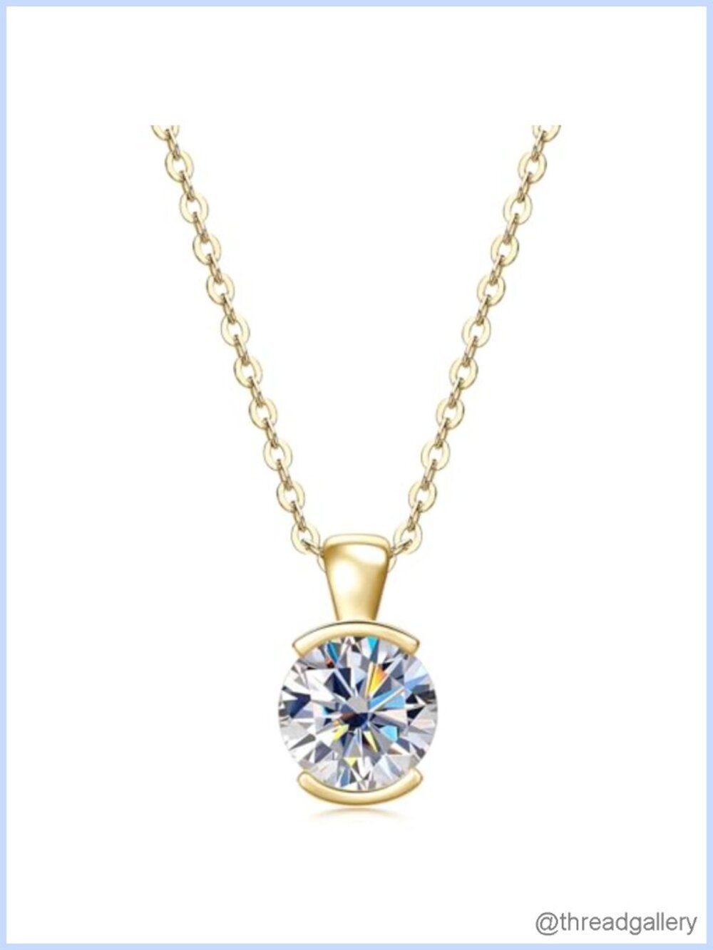 2ct Moissanite Single Bezel Pendant Necklace 14K Gold-Plated 18in Chain